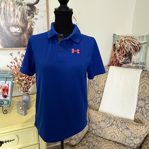 Under Armour Kids Polo Shirt - Blue with Red Logo - Picture 1 of 5